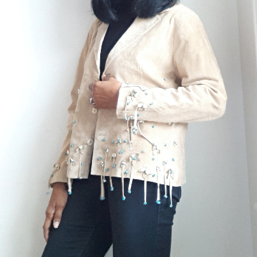 NWOT- Victor Costa Vintage Suede Boho Tan Jacket w/Fringe